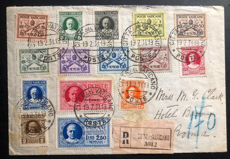 1931 Vatican Registered Cover To Rome Italy Complete Stamp Set Sc#1-13 E1-2