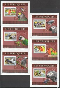 A1374 Imperf 2009 Guinea Fauna Birds Parrots Perroquets 6 Lux Bl Mnh