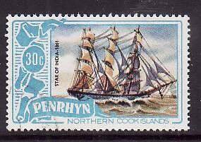 Penrhyn-Sc#167c- id7-used 30c Star of India-Ships-1981-