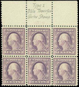 US SCOTT #501, Wide Top P Blk/6, DOUBLE TRANSFER, Mint-NH, SCV $240, (DK 8/5/20)