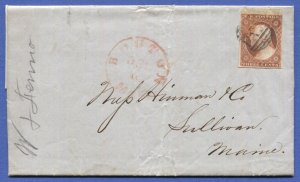 US 1851 3c Orange-Brown, Scott 10A  on cover, Top margin copy, Boston Dec 5