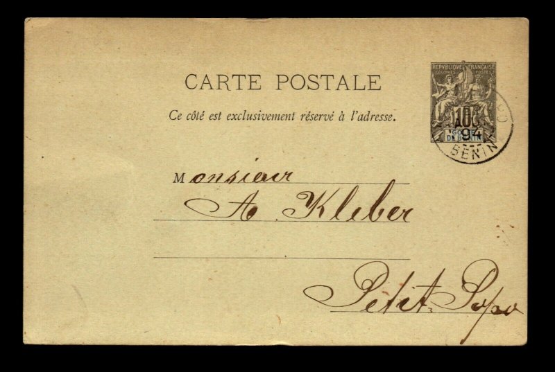 Benin 1894 10c Postal Card / CTO Cancel - L11207