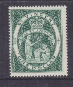 St. VINCENT, 1958 Arms, Script CA, $ 1.00 Deep Myrtle Green, lhm.