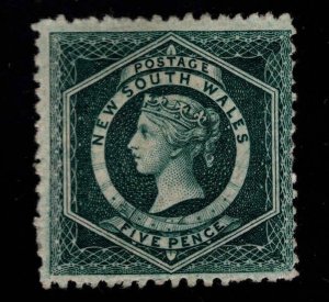 New South Wales Scott 65 MH*,5p dark blue green Victoria collectors mark on back