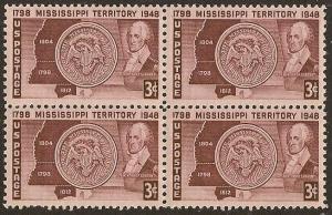 US 955 Mississippi Territory 3c block 4 MNH 1948