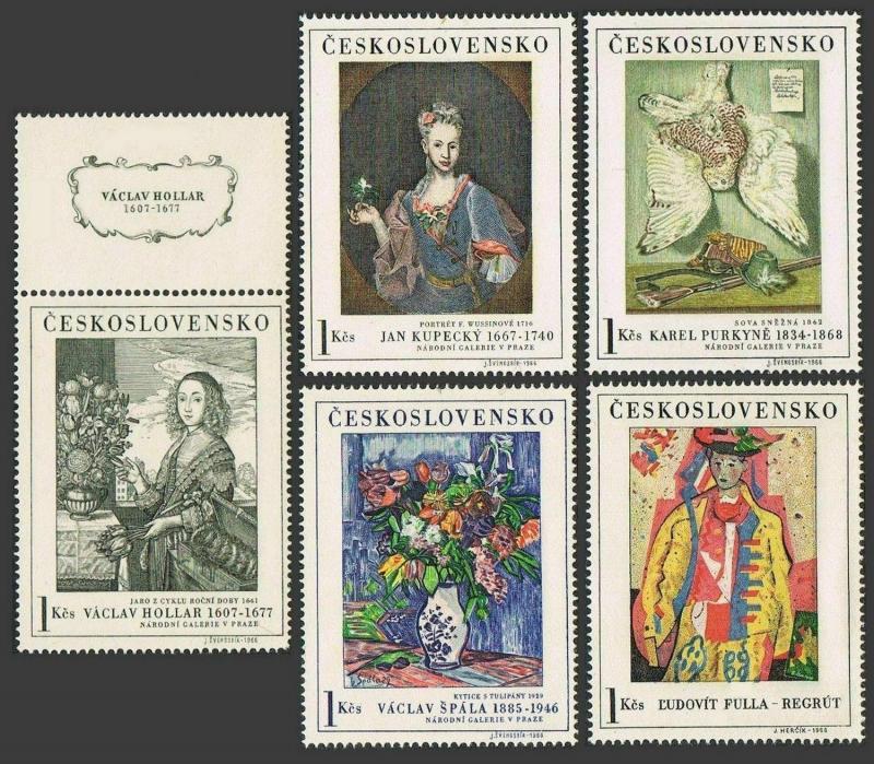 Czechoslovakia 1435-tab-1439,MNH.Michel 1668-1672. Paintings 1966.Hollar,Kupecky