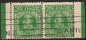 NEW ZEALAND EVII ½d used pair ex booklet CP cat NZ$75......................74822