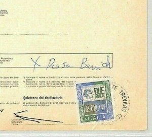 ITALY 2000L High Value Postage Due* 1981 Switzerland Parcel Card {samwells}BL412