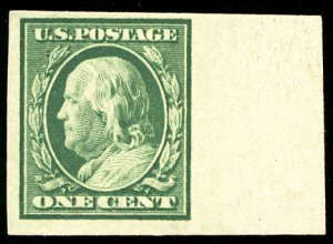 US #383 XF-SUPERB mint never hinged, imperf single,  SUPER NICE!