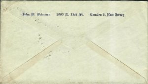 1950 Prexie Cover 5c + 10c Philadelphia PA Airmail