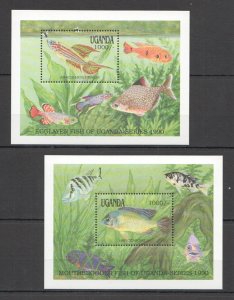 B0569 1990 Uganda Series Fauna Fish & Marine Life 2Bl Mnh