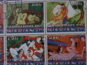 RURUNDA-1999-FAMOUS NUDE ARTS PAINTING-CTO FULL SHEET-VF-1ST DAY FANCY CANCEL