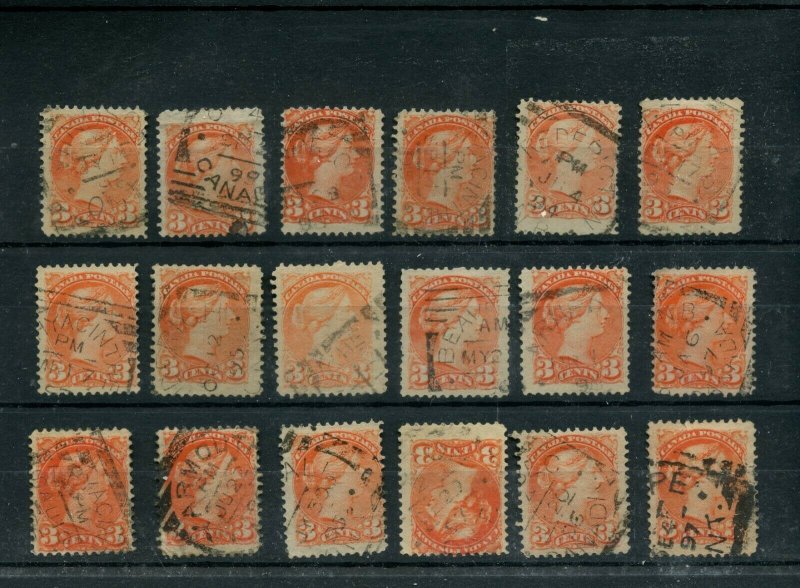 DATED SQUARED CIRCLE s 18x lot 3 cent Canada Small Queen used