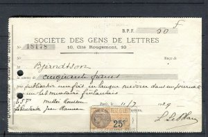 FRANCE; 1920s early fine used Revenue Document stamped item