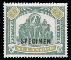 Malayan States - Selangor #38S, 1895 $3 green and olive, overprinted Specimen...