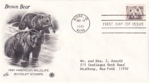 1981, American Wildlife-Brown Bear, Art Craft/PCS, FDC (E13129)