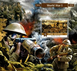 Maldives 2015 - World War I, Gas Mask Invention, 100 Years - Souvenir Sheet MNH