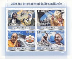 SAO TOME E PRINCIPE 2009 SHEET DALAI LAMA GANDHI MOTHER TERESA POPES st9204a