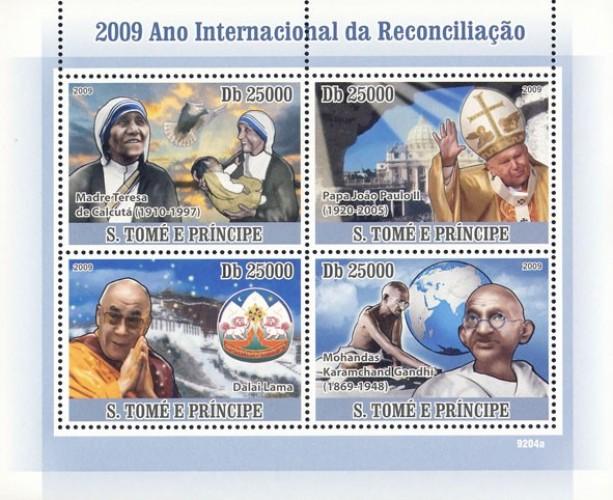 SAO TOME E PRINCIPE 2009 SHEET DALAI LAMA GANDHI MOTHER TERESA POPES st9204a