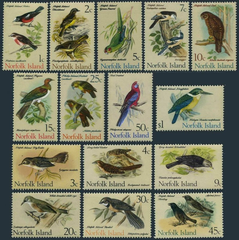 Norfolk 126-140,MNH. Birds from Book of Gregory Mathews,1970-1971.Robins,Parrots