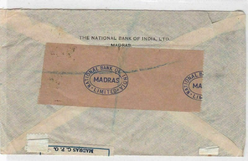 INDIA 1946 MADRAS  NATIONAL BANK REGISTERED COVER    R3126