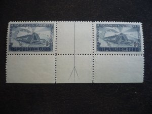 Stamps - Cuba - Scott# C37 - Mint Hinged Gutter Strip of 2 Stamps