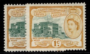 ST CHRISTOPHER, NEVIS & ANGUILLA QEII SG107 + 107a, 1c SHADE VARIETIES, M MINT.