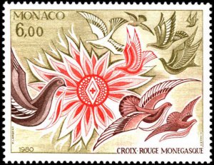 Monaco #1248, Complete Set, 1980, Birds, Red Cross, Never Hinged