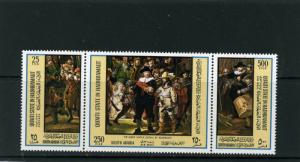 ADEN/QU'ATI 1967 Mi#165-167A PAINTING BY REMBRANDT STRIP OF 3 STAMPS MNH 