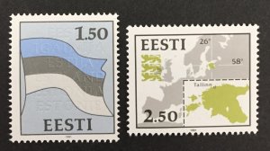 Estonia 1991 #209-10, Map & Flag, MNH.