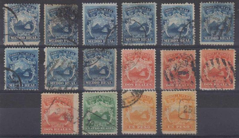 COSTA RICA 1863 COAT OF ARMS Sc 1-4 (16x) FULL SET SHADES CHOICE CANCELS €715.00 