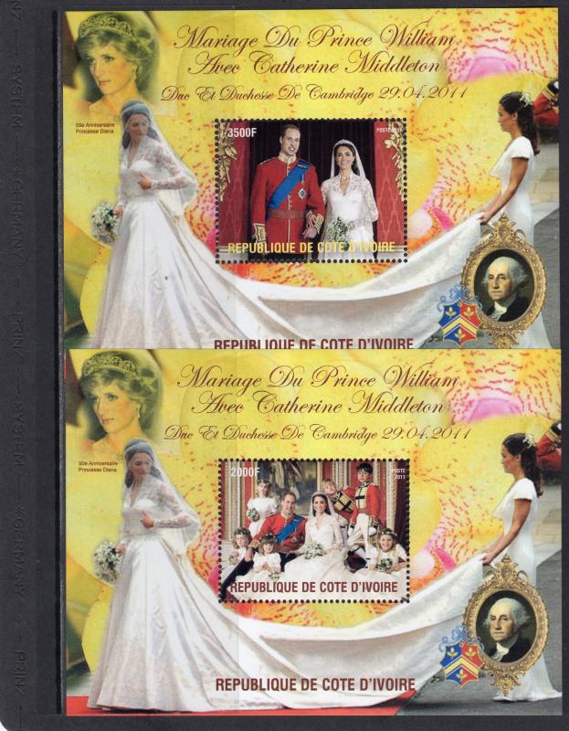 Ivory Coast  2011 Weeding Kate & William/Pippa/G.Washington 2 S/S MNH Perforated