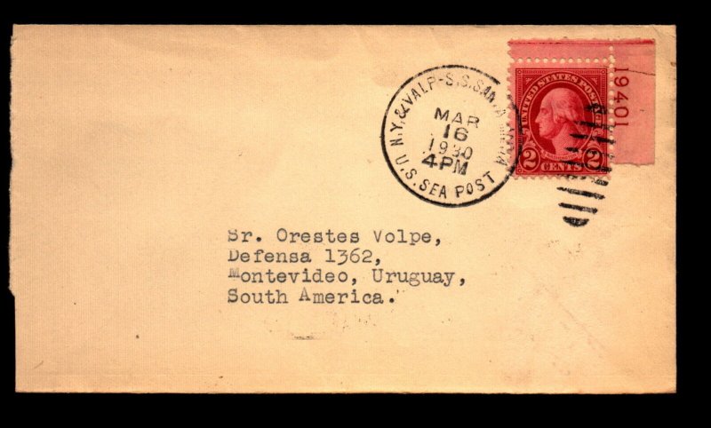 1930 NY & VALP Sea Post Cover - SS Santa Maria - L34181