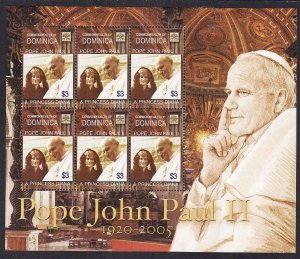 Dominica-SC#2561-sheet-6-unused-NH-Pope John Paul II-Papacy-