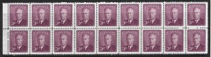 CANADA - #286 - 3c KING GEORGE VI LEFT MARGIN BLOCK OF 18 MNH