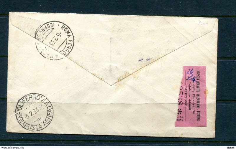 Italy 1933 Cover Leonardo Vinci Used Express Registered Airmail CV 3500 euro RRR