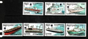 Cambodia-Sc#860-6-Unused NH set-Ships-1988-