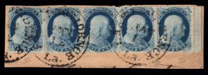 MOMEN: US #21/22/22/21/21 POS. 66L4-70L4 STRIP OF 5 USED ON PIECE LOT #88066