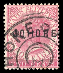 Malaya - Johore 1884 QV 2c pale rose (Overprint Type 3) very fine used. SG 3.