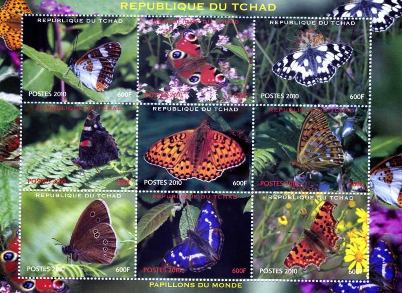 Chad 2010 Butterflies Sheet (9) Perforated mnh.vf