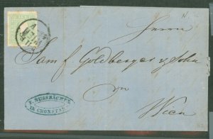 Austria 8 3 kr green pays city letter rate within Vienna on 1862 folded letter.