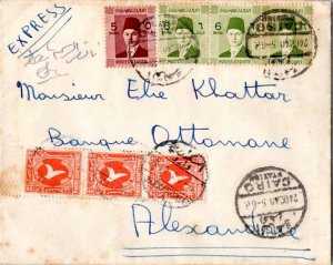 Egypt 5m and 6m (3) King Farouk 1940 Cairo Station Special Delivery to Alexan...