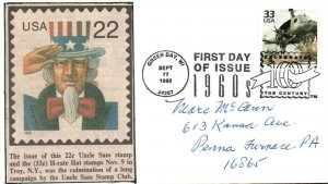 SC# 3188 1999 - Uncle Sam Stamp on Handcrafted Cachet FDC - Single - F173