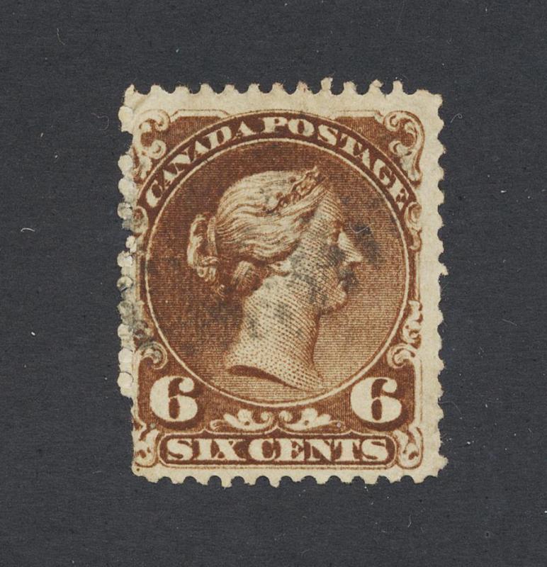 CANADA 1868, 6c WITH CONSTANT VARIETY LARGE QUEEN, BOTHWELL, VF USED Sc#27var