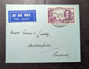 1935 Southern Rhodesia Airmail Cover Victoria Falls to Huddersfield England