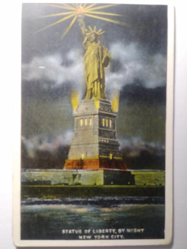 STATUE OF LIBERTY BY NIGHT NEW YORK CITY POST CARD POST MARKED PROVIDENCE 1921