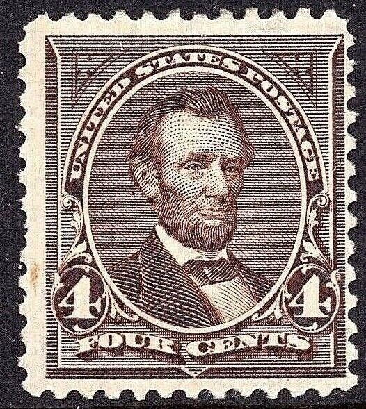 [CJ]  US #269 Mint-LH ~ 4c Dark Brown  w/ DL Watermark---Free Shipping! 