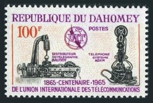 Dahomey 202, MNH. Michel 251. ITU-100, 1965. Baudot telegraph, Ader telephone.