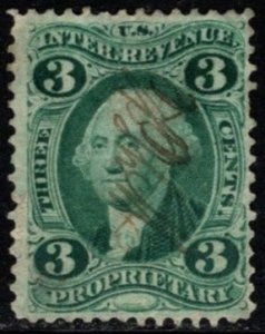 1862-1871 U.S. Revenue Scott #- R18c 3 Cent George Washington Proprietary