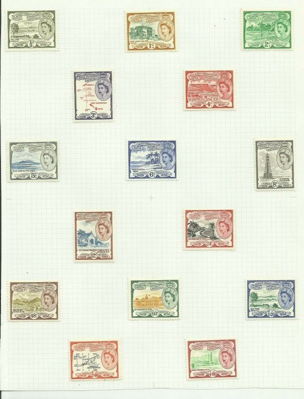 St Kitts & Nevis & Anguilla Set of 15, Hinged to page, Sg 106A-118 M/M {C/P-2}